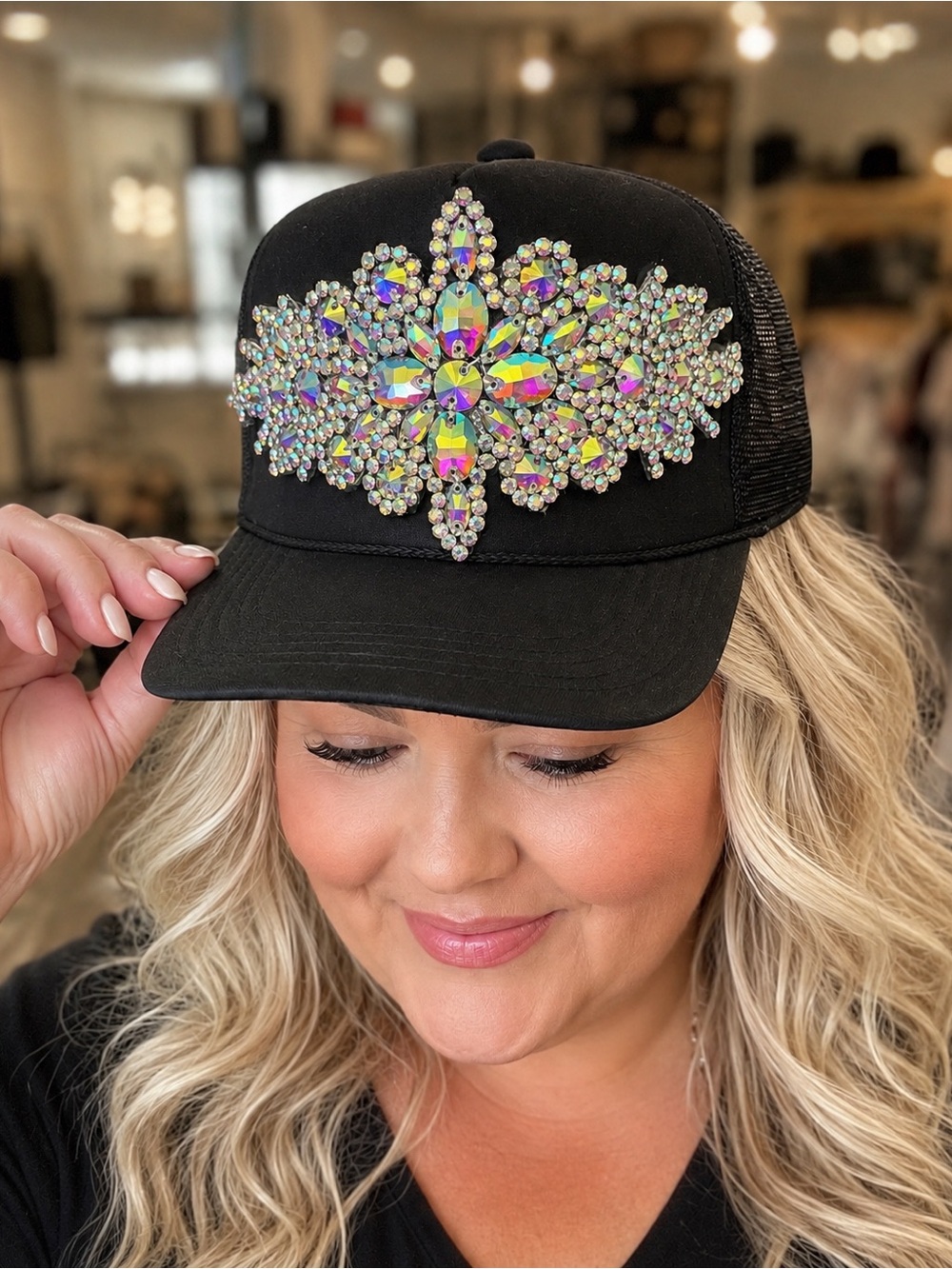 ✨ Midnight AB Crystal Statement Trucker Hat ✨